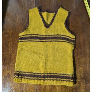 Vtg Handmade Wool Vest Size Small Yellow Brown Striped V-Neck Knit Top Retro 70s